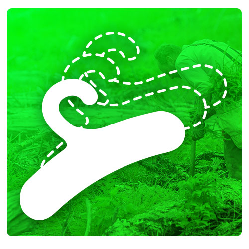 Icon of a hanger and 2 outlines of hangers over green background