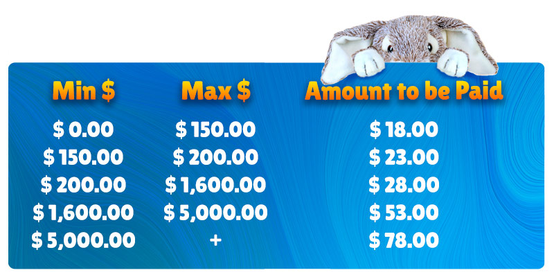 A table of pricing breakdown for box costs shipping to Canada