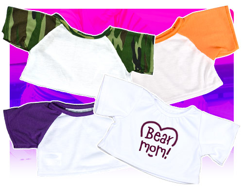 3 T-Shirts with various prints on them on purple background