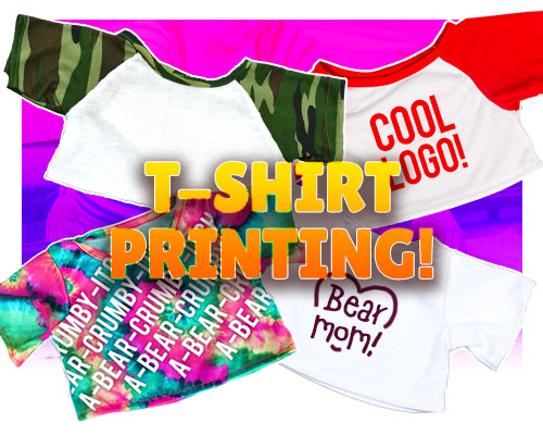 T-Shirt Printing text over backdrop of custom teddy bear shirts