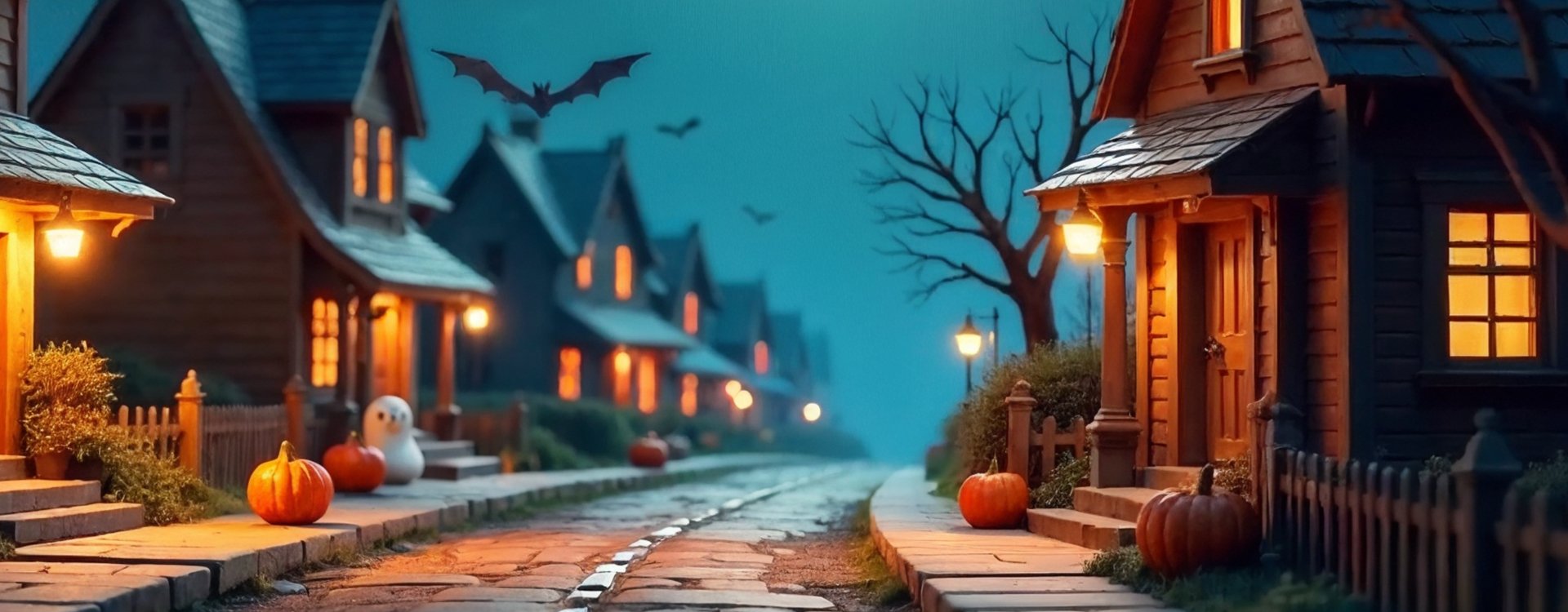 Halloween-themed street scene